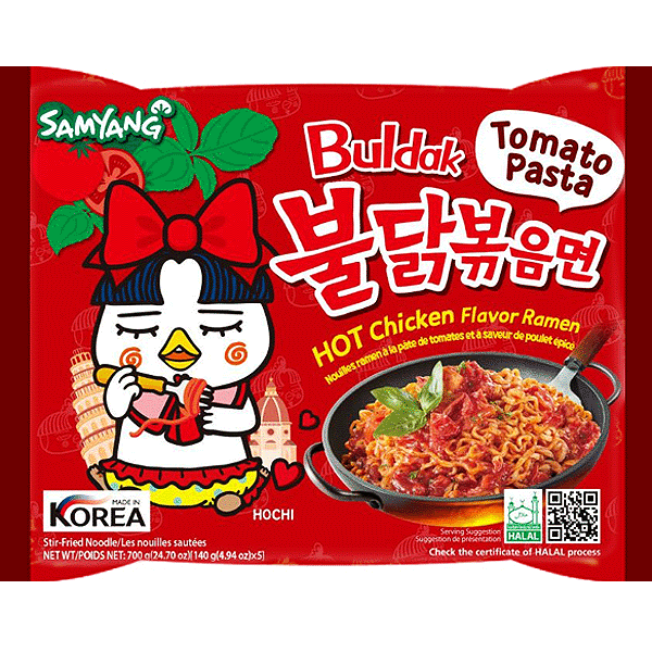 Buldak Hot Chicken Ramen Tomato Pasta USA 140g